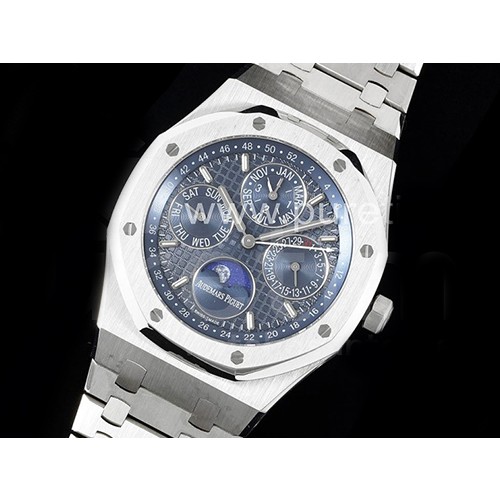 오데마피게 로얄오크 41mm 컴플리케이션 데이데이트 문페이즈 블루 다이얼 | Royal Oak 41mm Complicated 26574 SS APSF 1:1 Best Edition Blue Dial on SS Bracelet A5134 (CHS)
