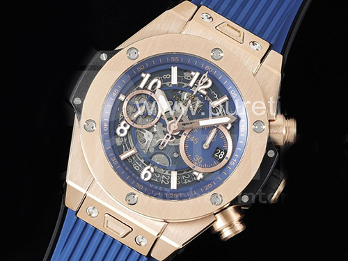 휴블럿 빅뱅 유니코 로즈골드 블루 스켈레톤 다이얼 | Hublot Big Bang Unico RG ZF 1:1 Best Edition Blue Skeleton Dial on Blue Rubber Strap A1280