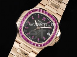 파텍필립 노틸러스 로즈골드 퍼플 다이아몬드 베젤 그레이 다이얼 | Nautilus 5711 RG GRF 1:1 Best Edition Gray Dial Purple Diamonds Bezel on RG Bracelet 324CS