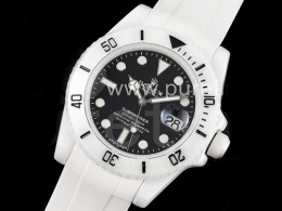 로렉스 서브마리너 40mm 화이트 세라믹 베젤 블랙 다이얼 | Submariner 40mm White Ceramic 5GF Best Edition Black Dial on White Rubber Strap SA3135