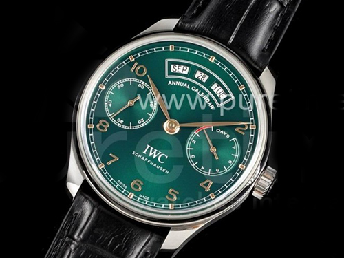 아이더블유씨 포르투기스 애뉴얼 캘런더 그린 다이얼 | Portuguese Real PR Real Annual Calendar IW503510 ZF 1:1 Best Edition Green Dial on Black Leather Strap A52850