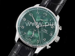 아이더블유씨 포르투기스 크로노 그린 다이얼 | Portuguese Chrono IW3716 ZF 1:1 Best Edition Green Dial on Black Leather Strap A69355