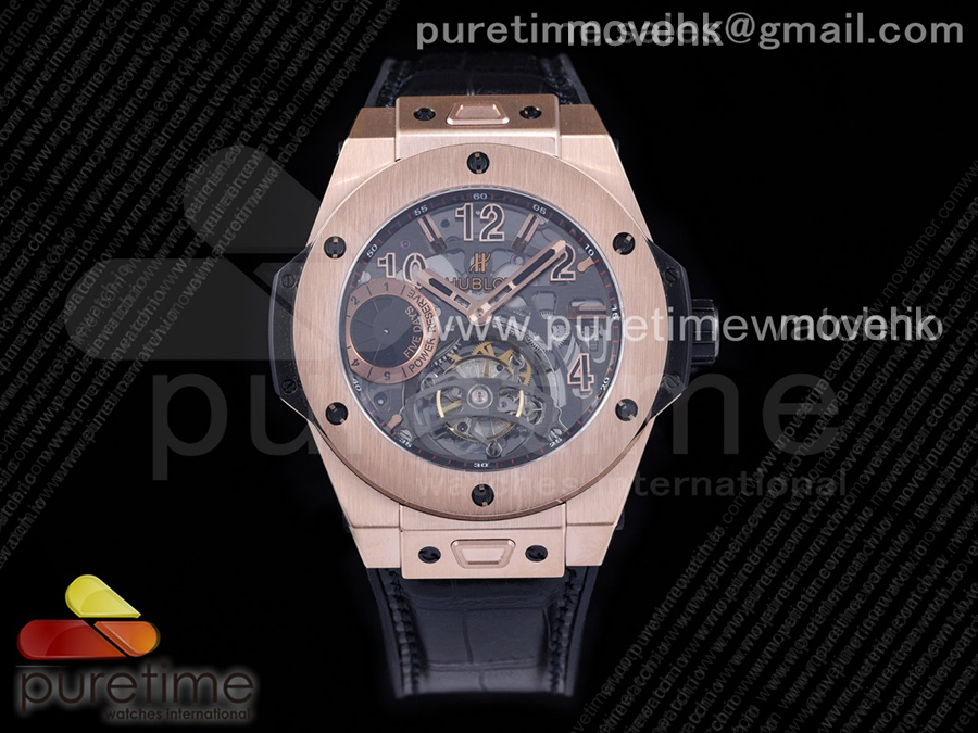 휴블럿 빅뱅 투어빌론 킹 45mm 로즈골드 스켈레톤 다이얼 | Big Bang Tourbillon King 45mm RG MJF Best Edition Skeleton Dial on Black Gummy Strap