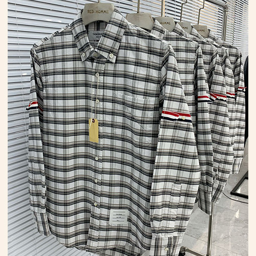 [THOM BROWNE] 톰브라운 22SS 삼색선 남성 체크셔츠 MM525, RED, 홍콩명품,무브타임사이트,2022신상,명품의류