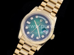 [ROLEX] 로렉스 데이데이트 36mm 옐로우골드 다이아몬드 마크 그린 다이얼, 홍콩명품시계,롤렉스,남자명품시계,메탈시계,무브타임