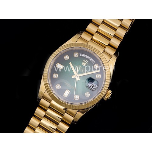 [홍콩명품시계.ROLEX] 로렉스 데이데이트 36mm 옐로우골드 128238 크리스탈 마크 그린그라데이션 다이얼, 롤렉스,남자명품시계,메탈시계,무브타임쇼핑몰