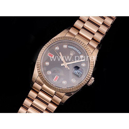 [홍콩명품시계.ROLEX] 로렉스 데이데이트 36mm 로즈골드 128235 크리스탈 마크 브라운 다이얼, 롤렉스,남자명품시계,메탈시계,무브타임쇼핑몰