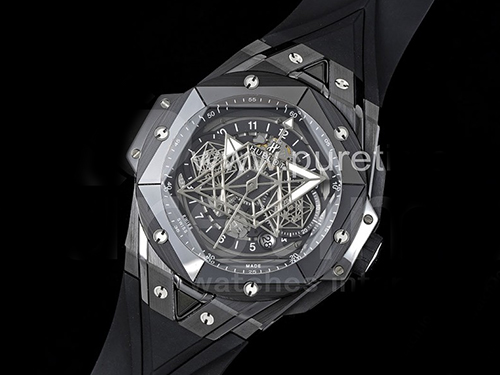 [홍콩명품시계.HUBLOT] 휴블럿 빅뱅 상블러우 II 블랙 세라믹 베젤 크로노 스켈레톤 다이얼, 무브타임, 남자명품시계,워치,손목시계