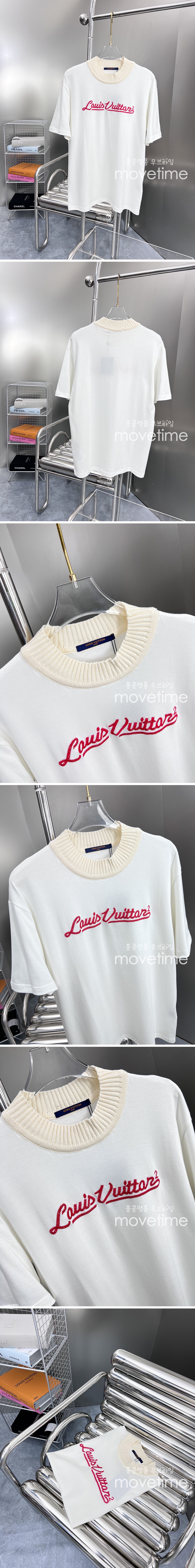 [홍콩명품.LOUIS VUITTON] 루이비통 23SS 로고 자수 니트 반팔 티셔츠 (화이트), BM6201, TOP, 홍콩명품쇼핑몰,인터넷명품,온라인명품사이트,여자명품,해외직구