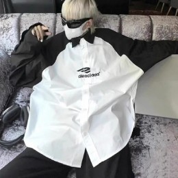 [홍콩명품.BALENCIAGA] 발렌시아가 23SS 스포티로고 자수 레이어드 남방 셔츠 (블랙-화이트), BM7236, TOP, 온라인명품쇼핑몰,남자명품의류,인터넷쇼핑몰,해외직구