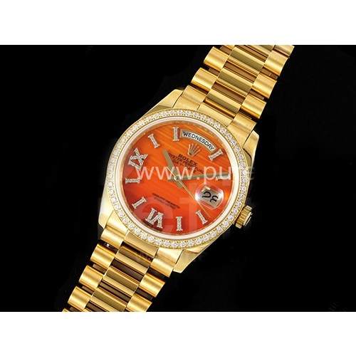 [홍콩명품시계.ROLEX] 롤렉스 데이데이트 36mm 옐로우골드 다이아몬드 베젤 레드 다이얼, 레플리카,명품직구,구매대행,럭셔리,남자명품시계,워치,중년남자