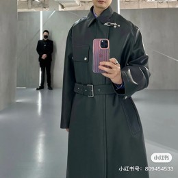 [홍콩명품.Hermes] 에르메스 23SS 로고 벨티드 가죽 레더 코트 자켓 (그레이), BM9519, TOM, 온라인명품쇼핑몰,남자명품의류,인터넷쇼핑몰,해외직구