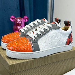 [홍콩명품.Christian Louboutin] 크리스챤루부탱 23SS 로고 가죽 운동화 스니커즈 (화이트-오렌지), SE2132, ALW, 무브타임사이트,인터넷명품쇼핑몰,남자명품,슈즈,신발