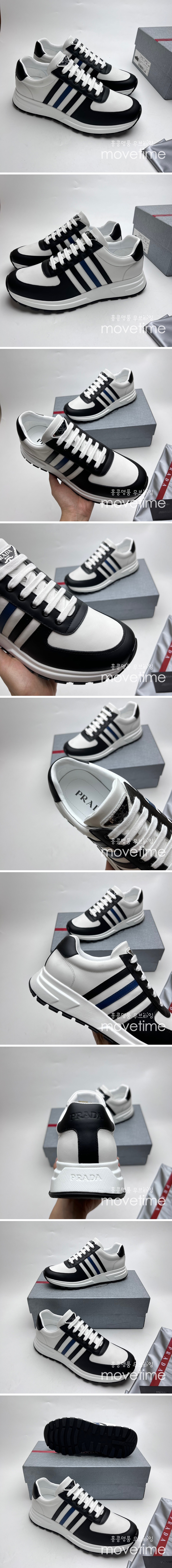 [홍콩명품,PRADA] 프라다 23SS 로고 가죽 3선 스니커즈 (블랙-화이트), SE2268, PMD, 홍콩명품쇼핑몰,무브타임,악세사리,잡화,생활용품