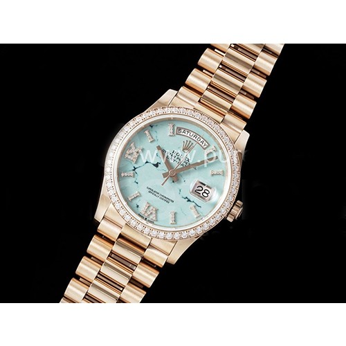 [홍콩명품시계.ROLEX] 로렉스 데이데이트 36mm 로즈골드 다이아몬드 베젤 블루 다이얼