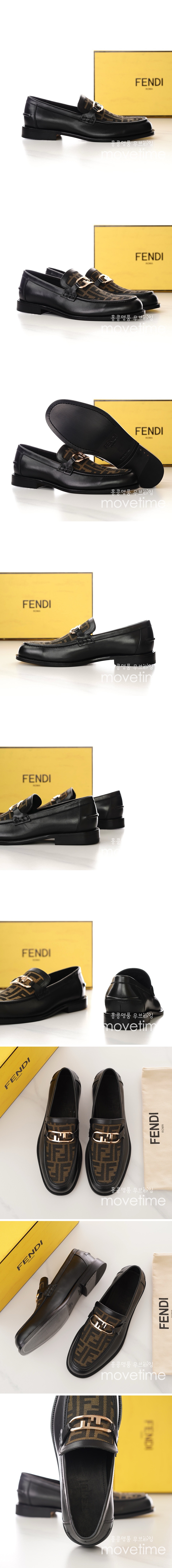 [홍콩명품,FENDI] 펜디 24SS 로고 패턴 레이어드 가죽 로퍼 구두 (블랙-브라운), SE2410, S2, 홍콩명품쇼핑몰,무브타임,악세사리,잡화,생활용품