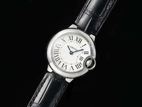 [홍콩명품시계.CARTIER] 까르띠에 발롱블루 여성용 28mm 화이트 다이얼, 쿼츠버전, 블랙 가죽줄