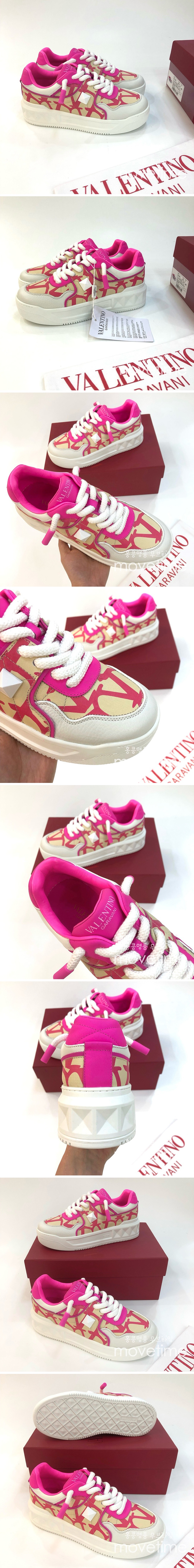 [홍콩명품.Valentino] 발렌티노 24SS 로고 ONE STUD 레더 가죽 스니커즈 운동화 (핑크-베이지), SE2692, PMD, 명품스니커즈,운동화,구두,로퍼,하이탑,신발