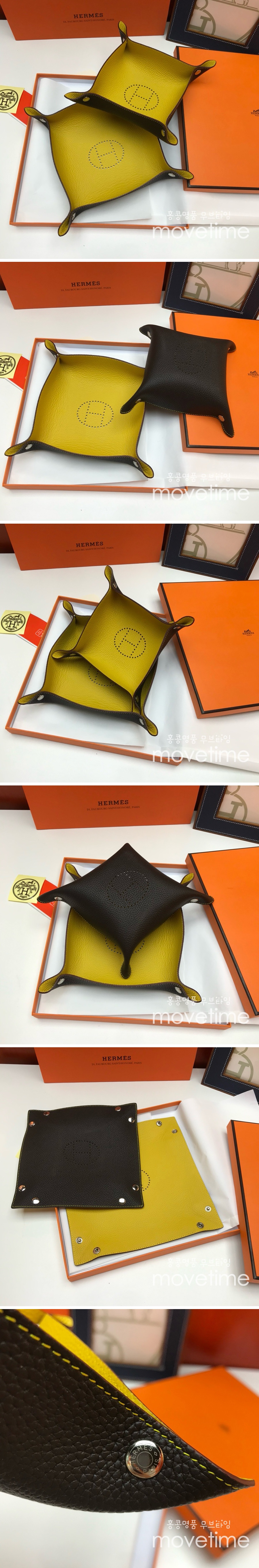 [홍콩명품.Hermes] 에르메스 24SS 로고 선물용 레더 가죽 인테리어 소품 수납판 2PCS (블랙, S-22x22cm, L-25x25cm), ET2255, ZAKKA, 명품악세사리,팔찌,귀걸이,반지