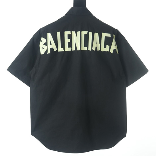 [홍콩명품.BALENCIAGA] 발렌시아가 24SS 로고 테이핑 반팔 남방 셔츠 (블랙), BM13269, KB, 홍콩명품의류,구매대행,온라인명품