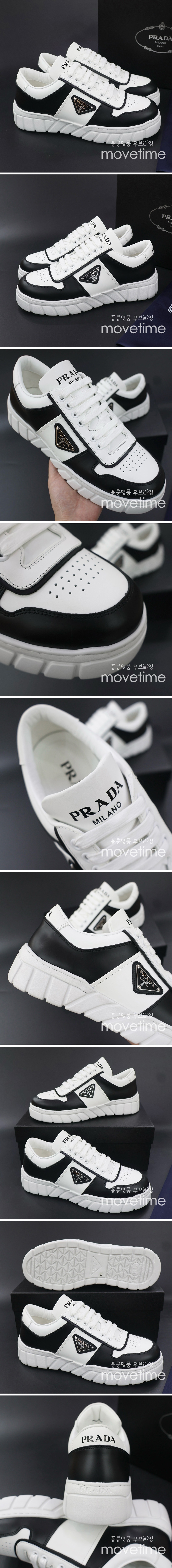 [홍콩명품,PRADA] 프라다 24SS 삼각로고 레더 가죽 스니커즈 운동화 (블랙-화이트), SE2888, PMD, 명품스니커즈,운동화,구두,로퍼,하이탑,신발