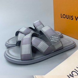 [홍콩명품.LOUIS VUITTON] 루이비통 24SS 로고 다미에 레더 가죽 샌들 슬리퍼 (그레이), SE3179, PMD, 명품스니커즈,운동화,구두,로퍼,하이탑,신발