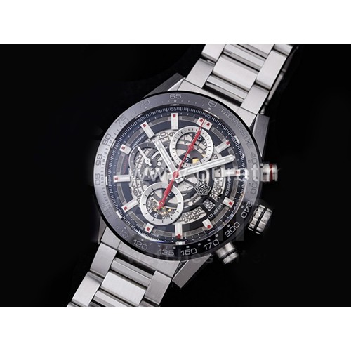 [홍콩명품시계.TAGHEUER] 태그호이어 칼리버 휴어 01 43mm 블랙 세라믹 타키메터 베젤 스켈레톤 다이얼 메탈밴드, 남자명품시계,워치,중년남자,SA,명품시계,손목시계