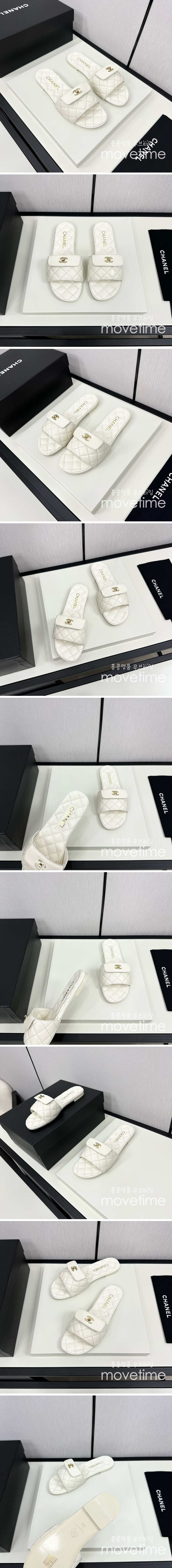 [홍콩명품.CHANEL] 샤넬 24SS 로고 여성 레더 가죽 샌들 슬리퍼 (화이트), SE3335, SMS, 명품스니커즈,운동화,구두,로퍼,하이탑,신발