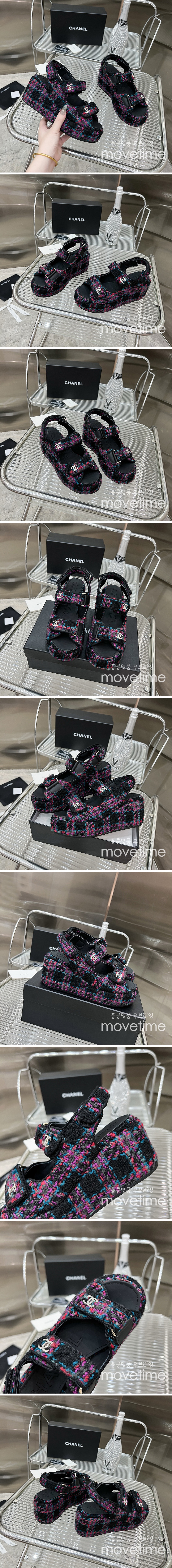 [홍콩명품.CHANEL] 샤넬 24SS 로고 여성 7.5cm굽 샌들 (퍼플패턴), SE3347, SMS, 명품스니커즈,운동화,구두,로퍼,하이탑,신발