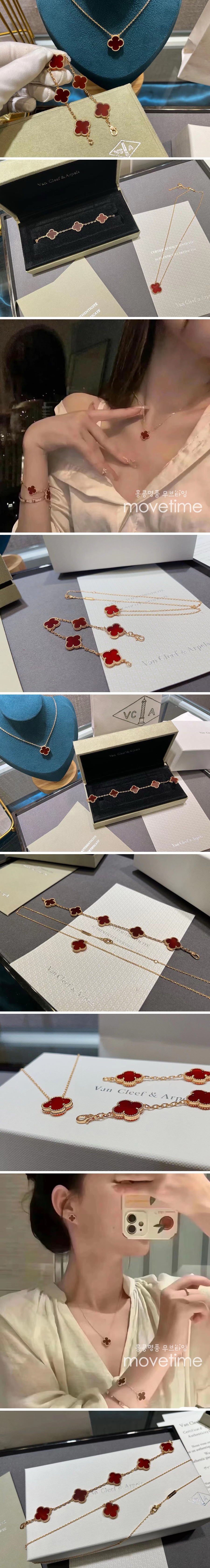 [홍콩명품.VANCLEEF&ARPELS] 반클리프아펠 퓨어 알함브라 24SS 로고 펜던트 네크리스 목걸이 팔찌 세트 (골드-레드), ET2539, AGG, 홍콩명품쇼핑몰,인터넷명품,온라인명품사이트,남자명품,해외직구