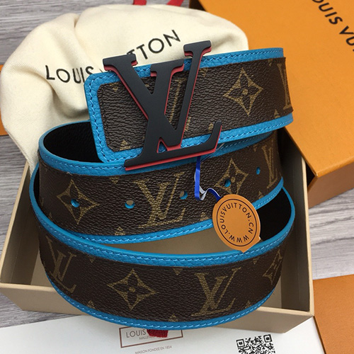 [홍콩명품.LOUIS VUITTON] 루이비통 24SS LV로고 다미에 레더 가죽 벨트 (브라운-블루), 4.0cm, BT1262, MR, 명품레플리카,인터넷쇼핑몰,남자명품,해외직구