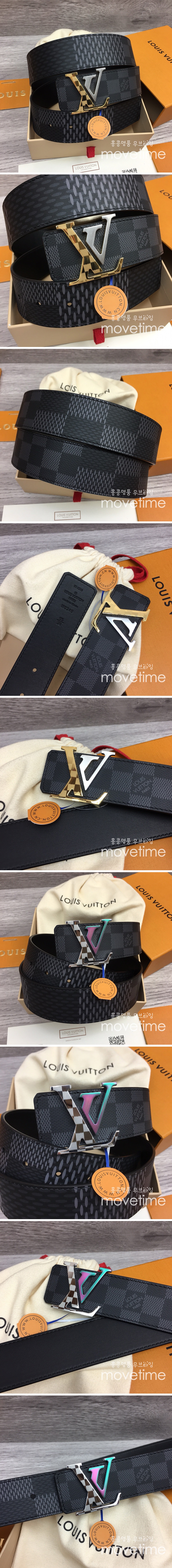 [홍콩명품.LOUIS VUITTON] 루이비통 24SS LV로고 다미에 레더 가죽 벨트 (블랙-2버클), 4.0cm, BT1271, MR, 명품레플리카,인터넷쇼핑몰,남자명품,해외직구