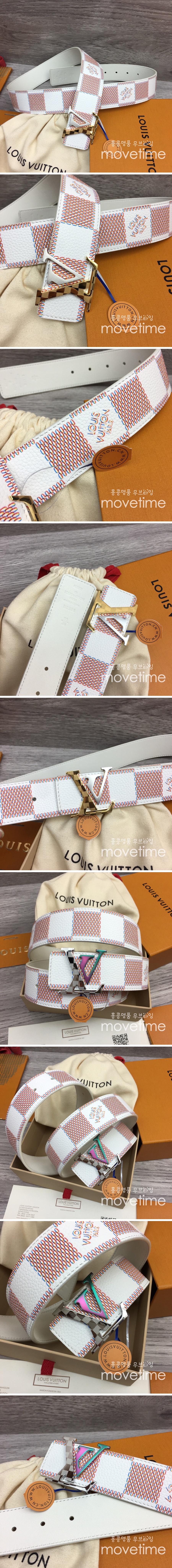 [홍콩명품.LOUIS VUITTON] 루이비통 24SS LV로고 다미에 레더 가죽 벨트 (화이트-2버클), 4.0cm, BT1274, MR, 명품레플리카,인터넷쇼핑몰,남자명품,해외직구