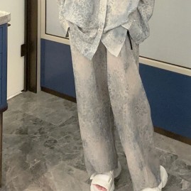 [홍콩명품,Broken Moon] 브로큰문 24SS 로고 패턴 여성 오버핏 팬츠 바지, BM15304, TBG, 홍콩명품의류,구매대행,온라인명품
