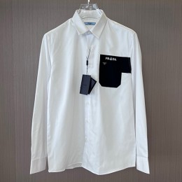[홍콩명품,PRADA] 프라다 24SS 삼각로고 포켓 포플린 남방 셔츠 (화이트), BM15388, JS, 홍콩명품의류,구매대행,온라인명품