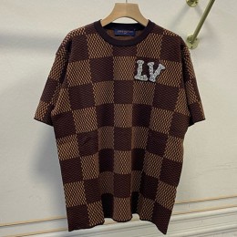 [홍콩명품.LOUIS VUITTON] 루이비통 24SS 로고 다미에 반팔 티셔츠 (브라운), BM15412, L2, 홍콩명품의류,구매대행,온라인명품
