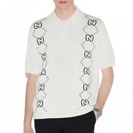 [홍콩명품.Gucci] 구찌 24SS 로고 패턴 카라 니트 반팔 티셔츠 (화이트), BM15497, JL, 홍콩명품의류,구매대행,온라인명품