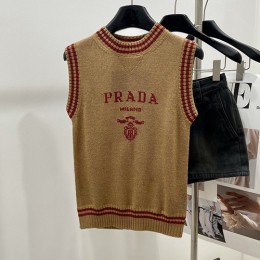 [홍콩명품,PRADA] 프라다 24SS 로고 여성 니트 탑 (브라운), BM16130, BR, 홍콩명품의류,구매대행,온라인명품