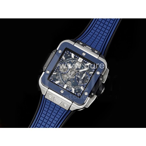 [홍콩명품시계.HUBLOT] 휴블럿 위블로 스퀘어뱅 유니코 42mm 티타늄 블루 세라믹 베젤 스켈레톤 다이얼