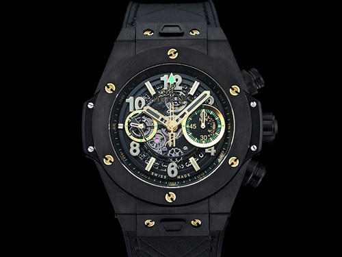 ][홍콩명품시계.HUBLOT] 휴블럿 빅뱅 블랙 에어로뱅 크로노 스틸 시계, 블랙 스켈레톤 다이얼