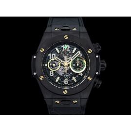 ][홍콩명품시계.HUBLOT] 휴블럿 빅뱅 블랙 에어로뱅 크로노 스틸 시계, 블랙 스켈레톤 다이얼