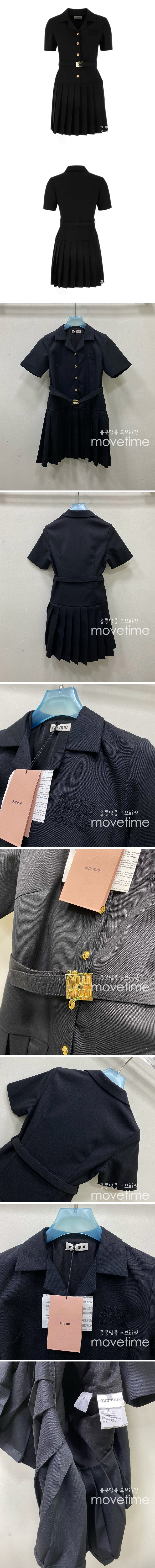 [홍콩명품,MIU MIU] 미우미우 25SS 로고 여성 벨티드 원피스 (네이비), BM19517, JU, 홍콩명품의류,구매대행,온라인명품