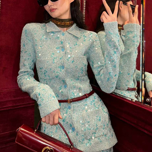 [홍콩명품.Gucci] 구찌 25SS 로고 여성 카라 니트 가디건 자켓 (스카이블루), BM19591, 13C, 홍콩명품의류,구매대행,온라인명품