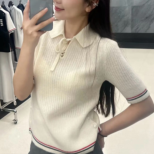 [홍콩명품.THOME BROWNE] 톰브라운 25SS 로고 여성 카라 니트 반팔 티셔츠 (2컬러), BM19603, 13C, 홍콩명품의류,구매대행,온라인명품