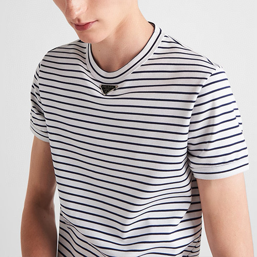 [홍콩명품,PRADA] 프라다 25SS 삼각로고 스트라이프 반팔 티셔츠 (2컬러), BM19642, KB, 홍콩명품의류,구매대행,온라인명품