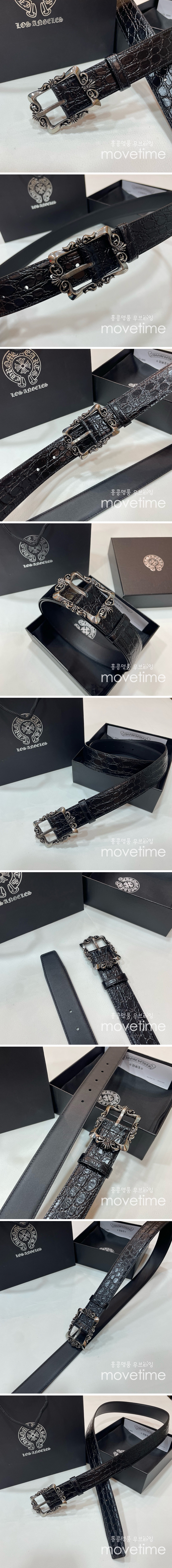 [홍콩명품.Chrome Hearts] 크롬하츠 25SS 로고 925실버 버클 레더 가죽 벨트, 3.4cm, BT1416, BRB, 명품레플리카,인터넷쇼핑몰,남자명품,해외직구