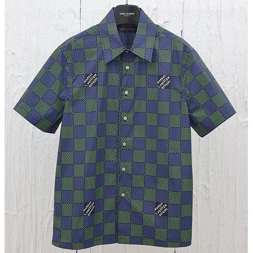 [홍콩명품.LOUIS VUITTON] 루이비통 25SS 로고 다미에 반팔 남방 셔츠 (블루-그린), BM19817, KB, 홍콩명품의류,구매대행,온라인명품