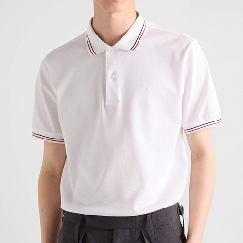 [홍콩명품,PRADA] 프라다 25SS 로고 자수 카라 폴로 반팔 티셔츠 (화이트), BM19866, JL, 홍콩명품의류,구매대행,온라인명품