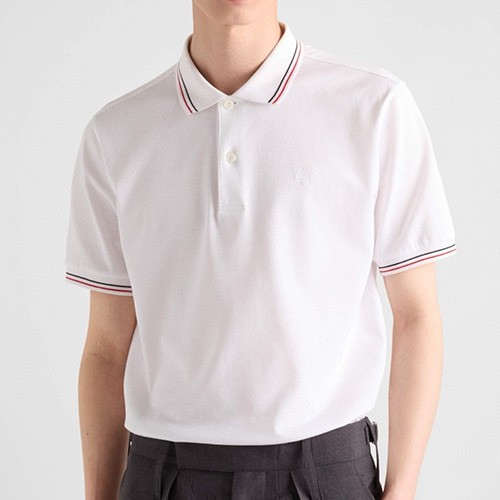 [홍콩명품,PRADA] 프라다 25SS 로고 자수 카라 폴로 반팔 티셔츠 (화이트), BM19866, JL, 홍콩명품의류,구매대행,온라인명품