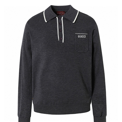[홍콩명품.Gucci] 구찌 25SS 로고 카라 폴로 스웨터(다크그레이), BM19989, S1F, 홍콩명품의류,구매대행,온라인명품